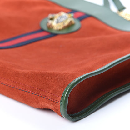 Gucci Suede Calfskin Large Rajah Chain Tote Hibiscus Red Green 9 of 10