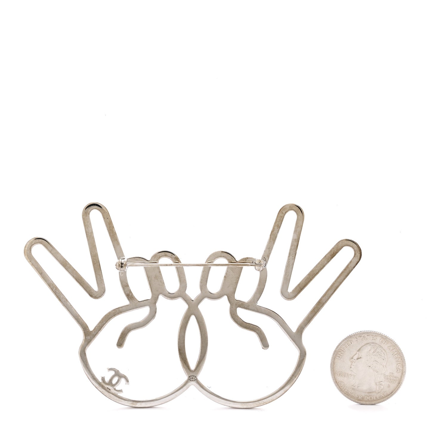 Strass Crystal Peace Sign Emoji Brooch Silver