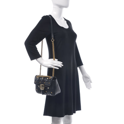 Gucci Calfskin Matelasse Studded Small Pearly GG Marmont Shoulder Bag Black 3 of 9