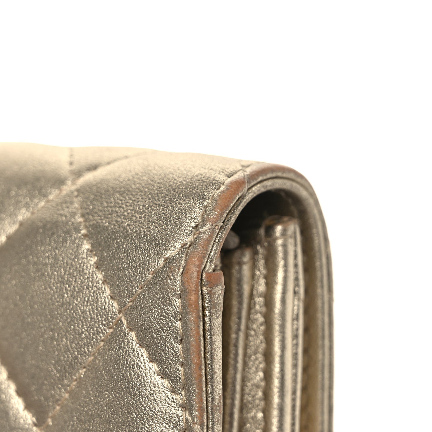Metallic Lambskin Quilted Large Gusset Flap Wallet Gold