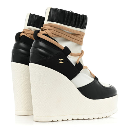 Chanel Patent Calfskin Runway Wedge Short Platform Boots 36.5 Black White Beige 5 of 11