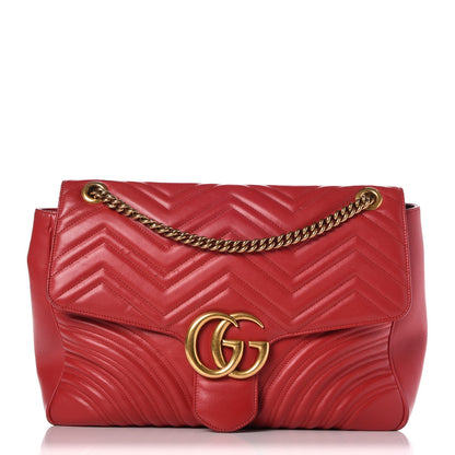 Gucci Calfskin Matelasse Large GG Marmont Shoulder Bag Hibiscus Red 1 of 14