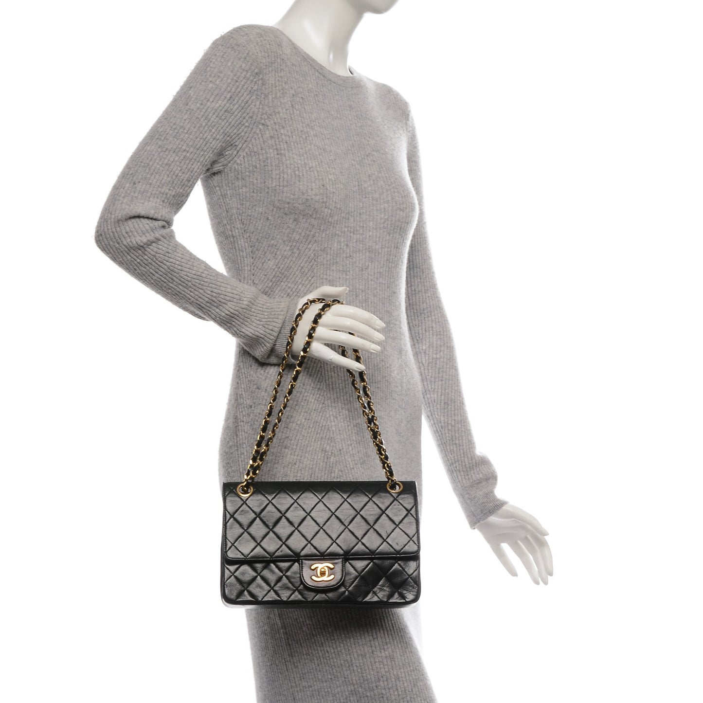 Lambskin Quilted Medium Double Flap Black