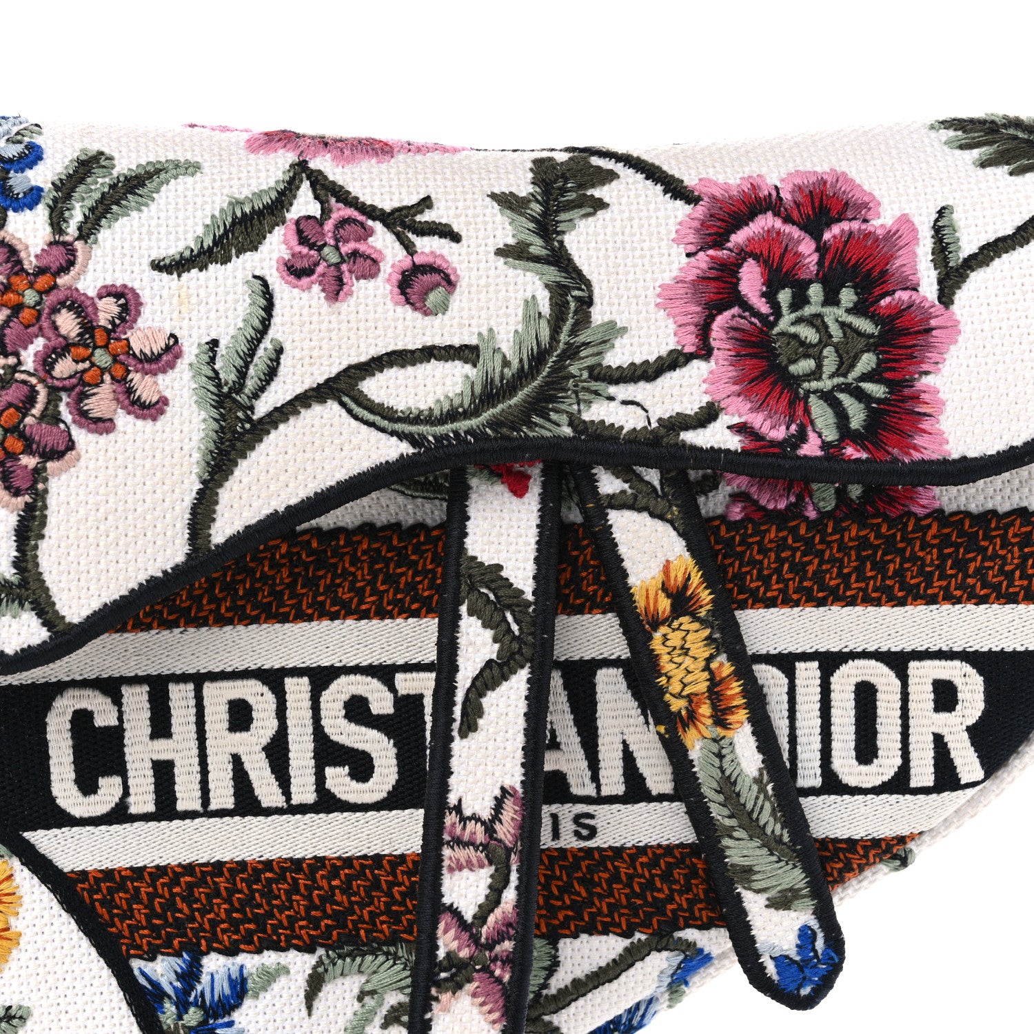 Christian Dior Canvas Embroidered Petites Fleurs Saddle Bag White Multicolor 8 of 11