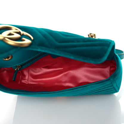 Gucci Velvet Matelasse Small GG Marmont Shoulder Bag Pavone Cyan 5 of 10