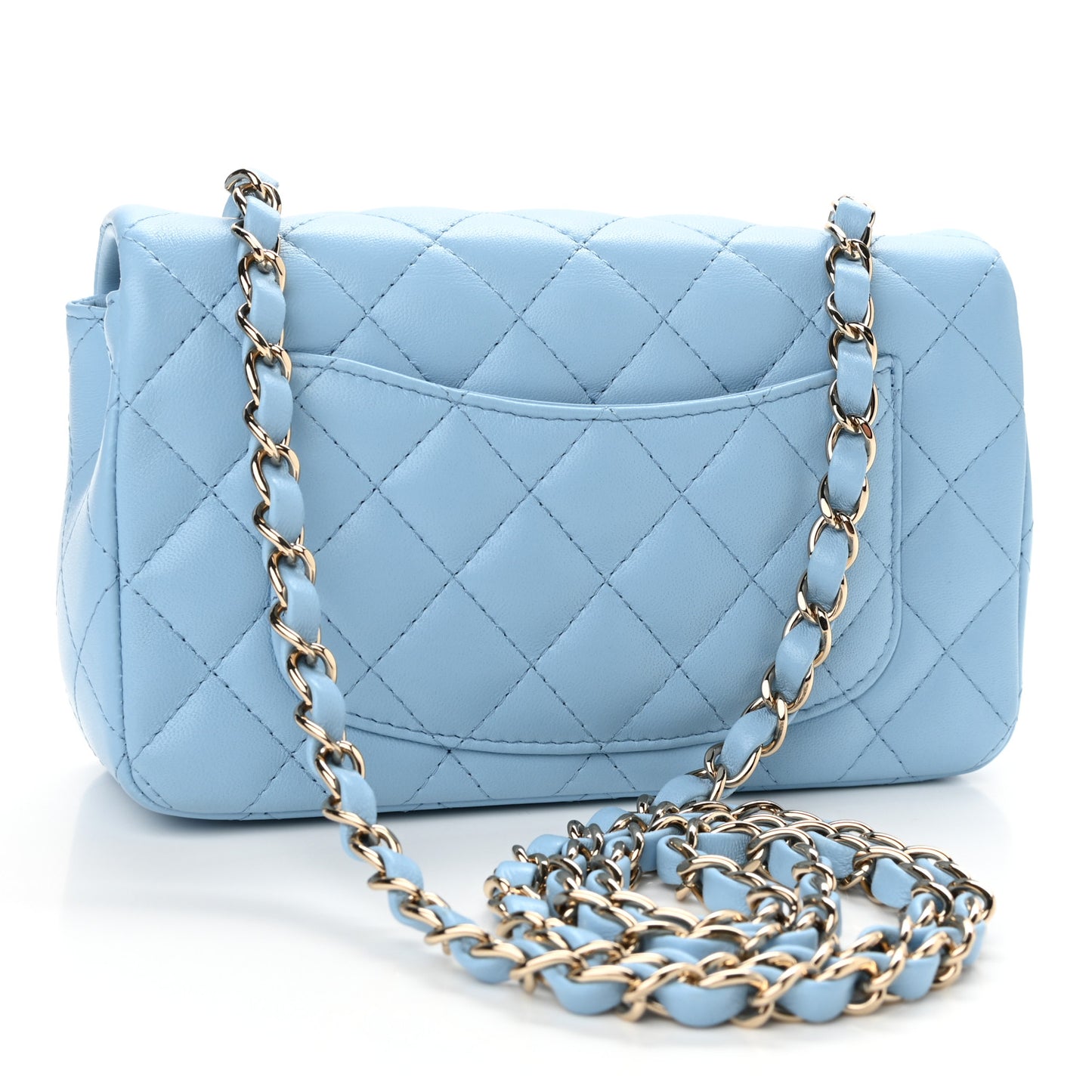 Lambskin Quilted Mini Rectangular Flap Light Blue