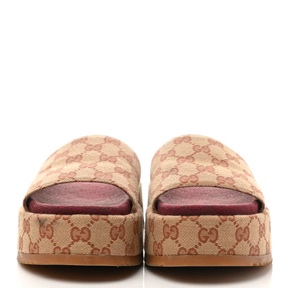 Gucci Canvas GG Monogram Angelina Platform Slide Sandals 38 Beige Ruggine 2 of 10