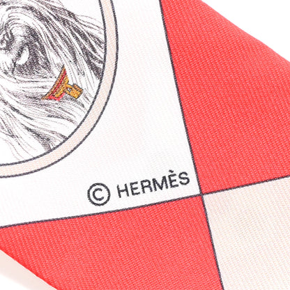 Hermes Silk Colliers et Chiens Twilly Rouge White Mastic 3 of 10