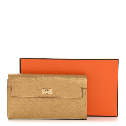 Hermes Metallic Chevre Chamkilight Kelly Pocket Long Wallet Dore 9 of 9