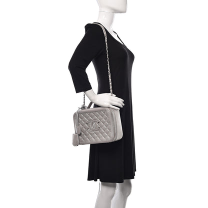 Chanel Metallic Caviar Quilted Large CC Filigree Vanity Case Silver 2 of 12