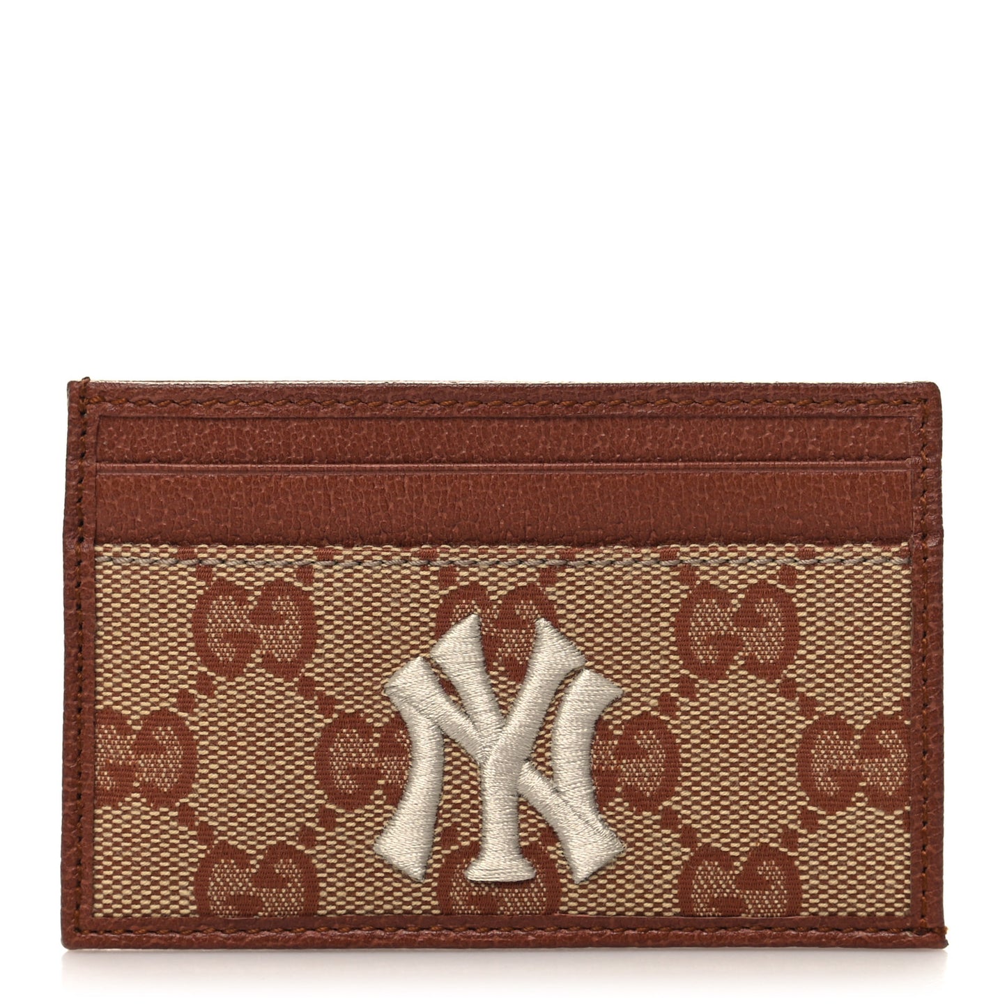 X MLB GG Monogram NY Yankees Card Holder Beige Ruggine Ivory