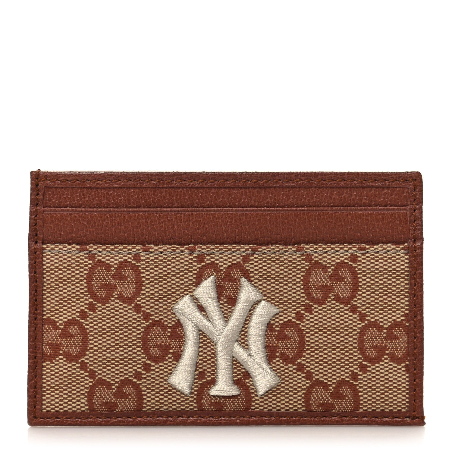 Gucci X MLB GG Monogram NY Yankees Card Holder Beige Ruggine Ivory 1 of 8