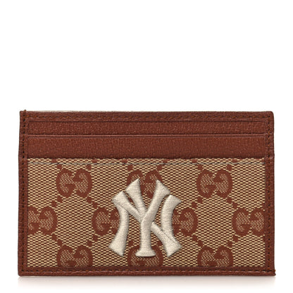 Gucci X MLB GG Monogram NY Yankees Card Holder Beige Ruggine Ivory 1 of 8