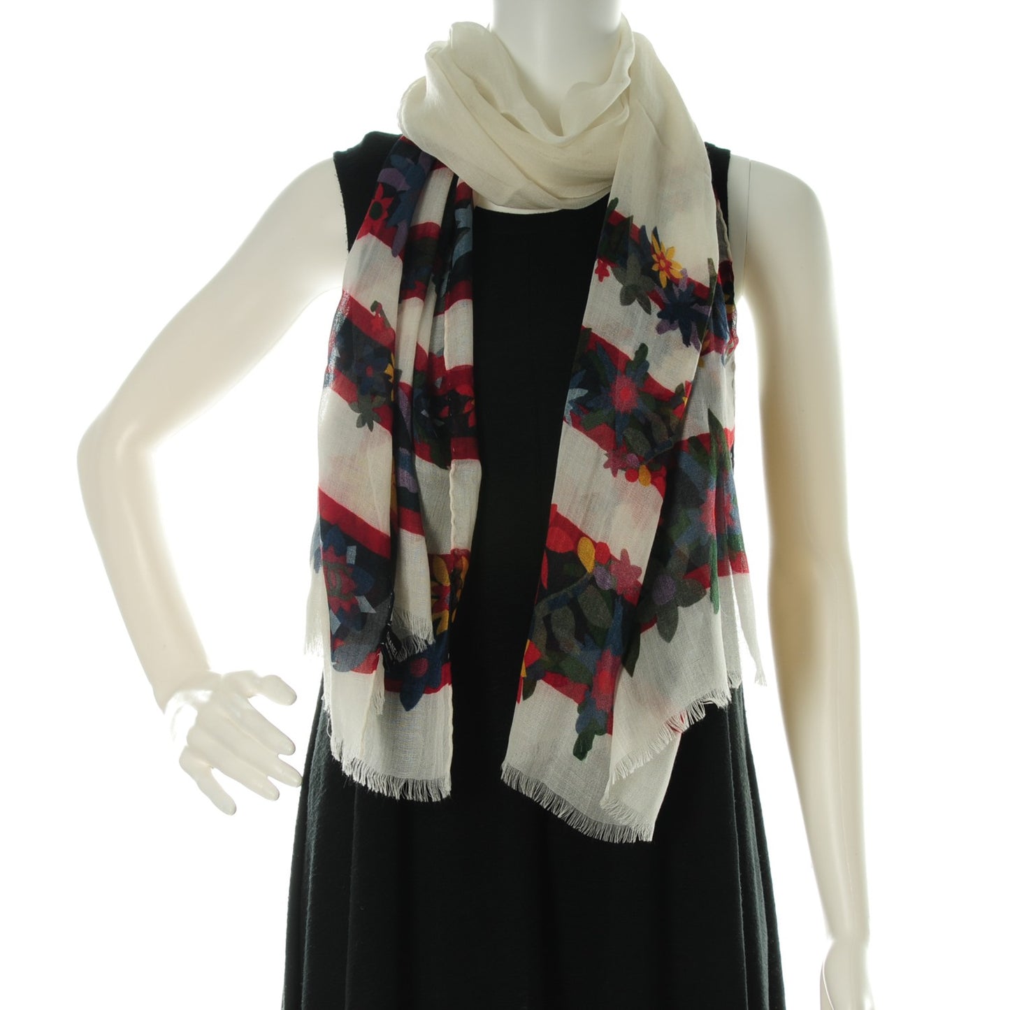 Cashmere Silk Floral CC Scarf Shawl White