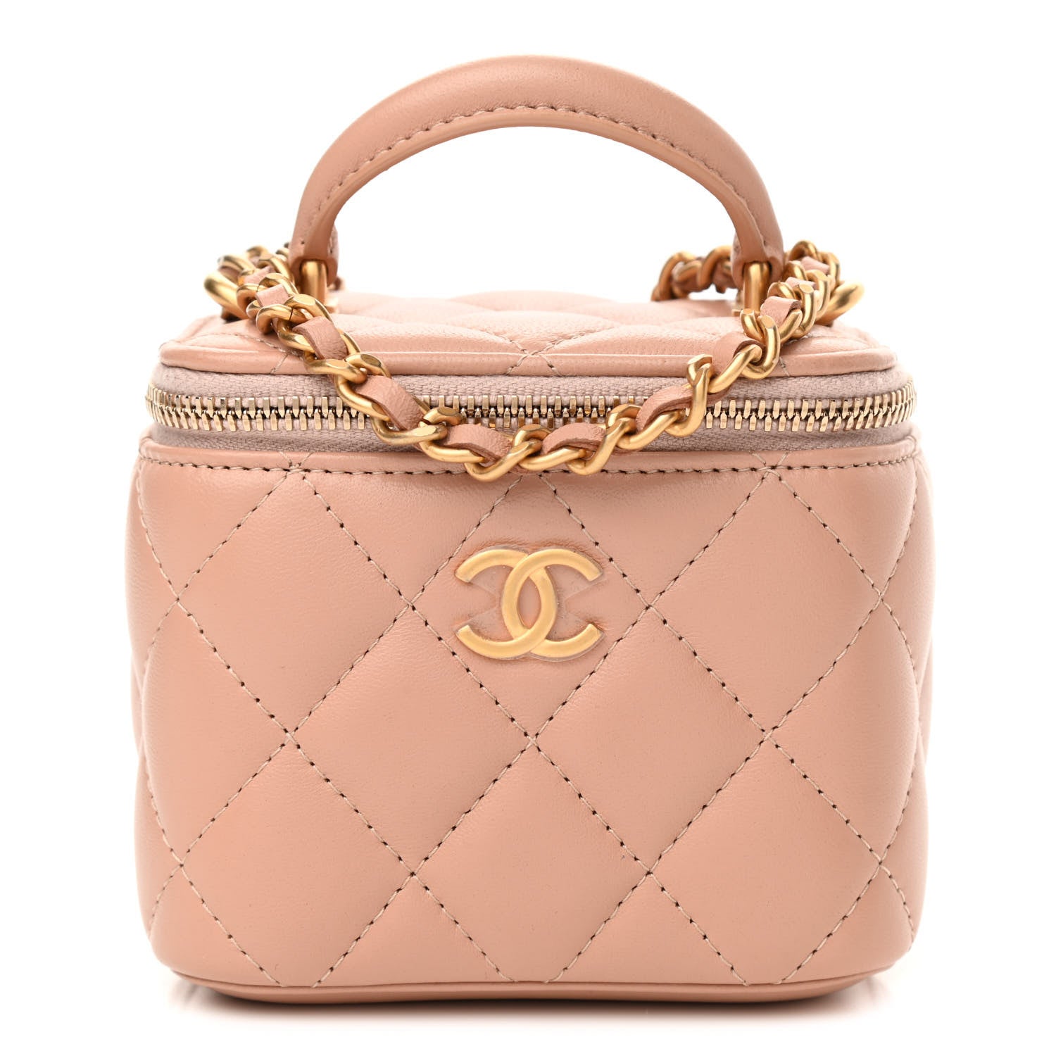 Chanel Lambskin Quilted Top Handle Mini Vanity Case With Chain Beige 1 of 10