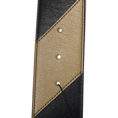 Gucci Calfskin Striped Textured Double G 50mm Belt 95 38 Black Beige 4 of 5