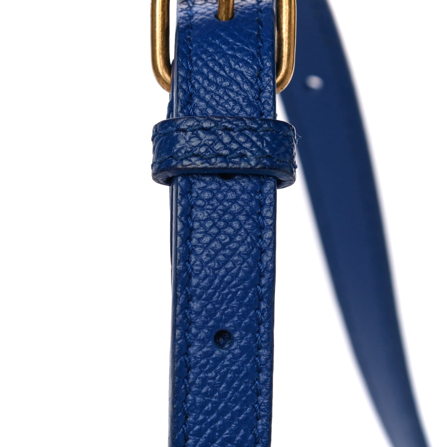 Signature Grained Calfskin Logo XXS Ville Top Handle Bag Bleu Roi White