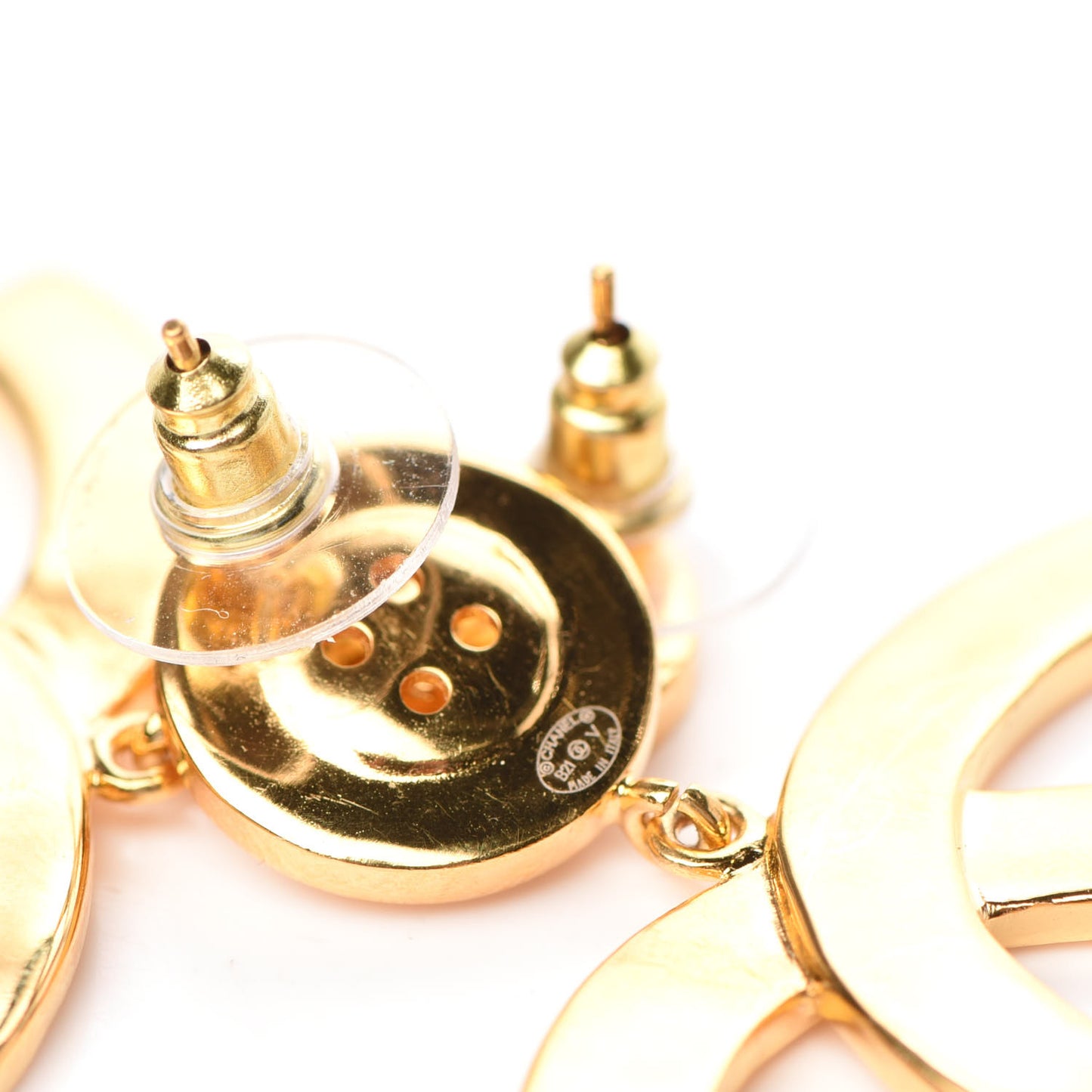 Metal Large Paris Button Earrings Gold