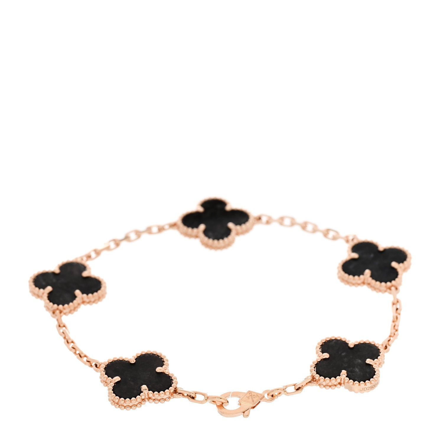 Van Cleef & Arpels 18K Rose Gold Silver Obsidian 5 Motifs Vintage Alhambra Bracelet 3 of 6