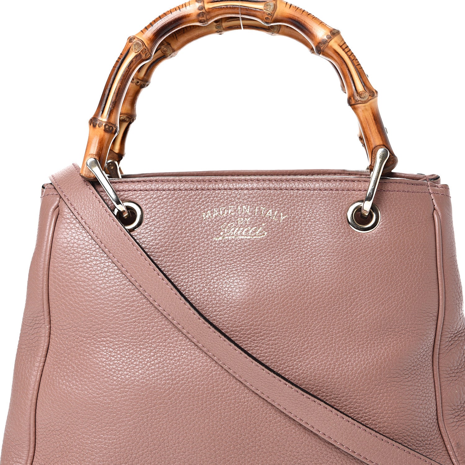 Gucci Calfskin Small Bamboo Shopper Tote Dark Cipria 7 of 17