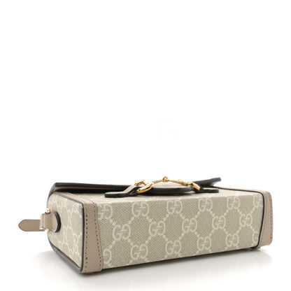 Gucci GG Supreme Monogram Textured Dollar Calfskin Mini Horsebit 1955 Shoulder Bag Beige Mystic White Oatmeal 4 of 12