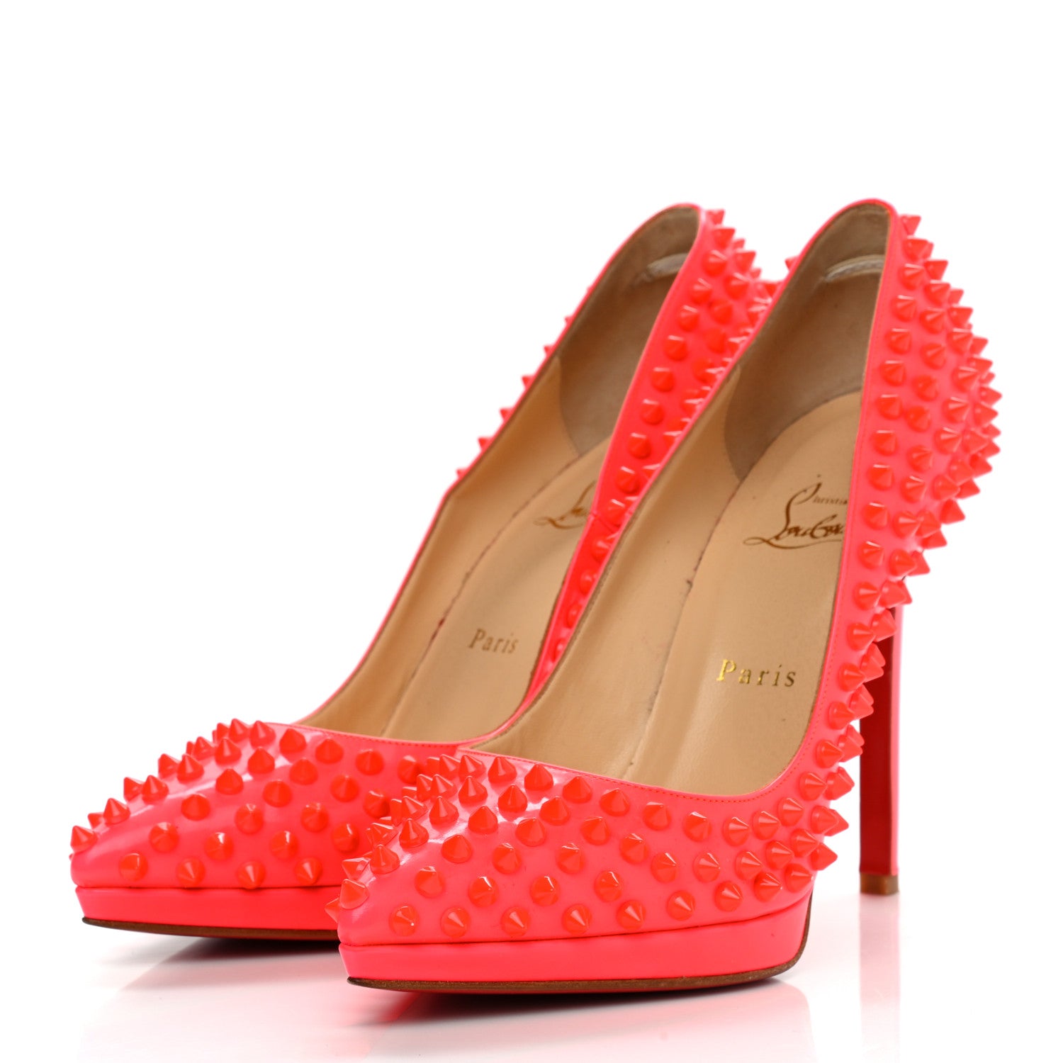 Christian Louboutin Patent Pigalle Spikes 120 Pumps 38 Fluo Rose Paris 3 of 10