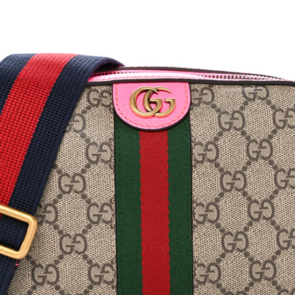 Gucci GG Supreme Monogram Textured Dollar Calfskin Web Ophidia Small Crossbody Bag Beige Ebony Fuchsia 8 of 10