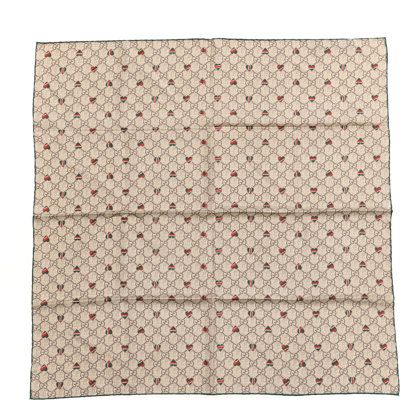 Silk Web GG Monogram Hearts Scarf Green