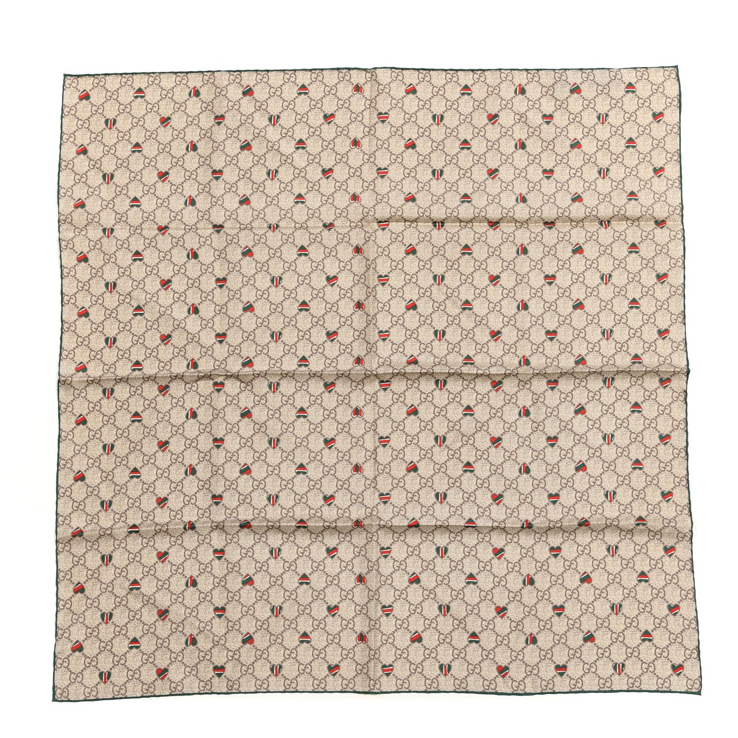 Gucci Silk Web GG Monogram Hearts Scarf Green 1 of 3