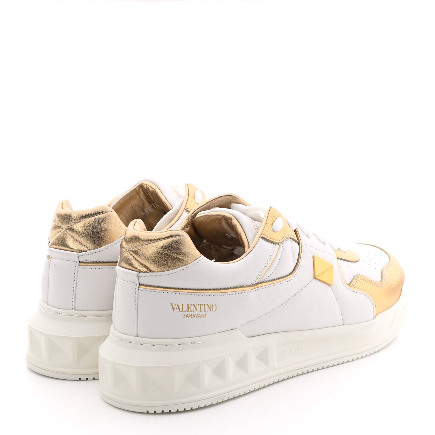 Nappa Grained Calfskin Mens One Stud Low Top Sneakers 41.5 White Antique Brass