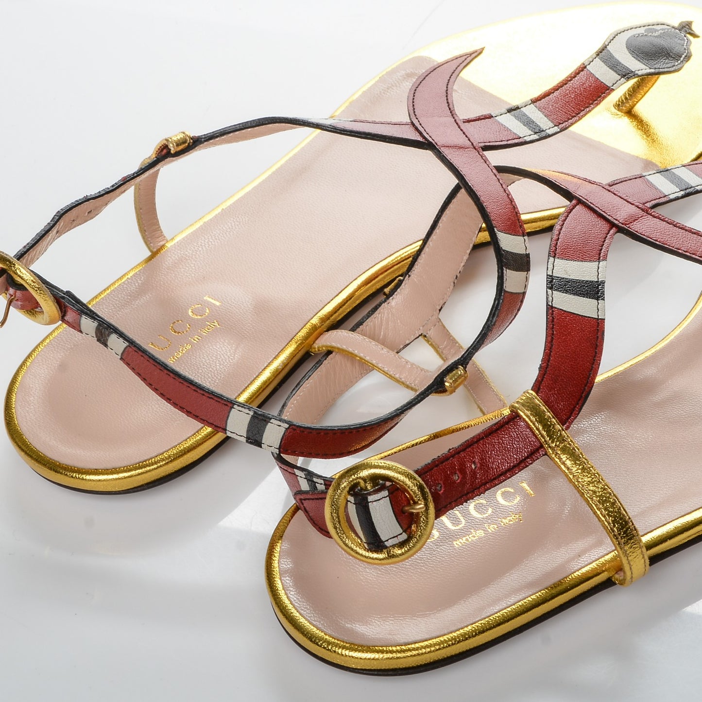 Metallic Calfskin Yoko T Strap Snake Thong Sandals 39 Gold