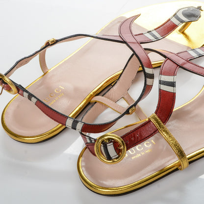 Gucci Metallic Calfskin Yoko T Strap Snake Thong Sandals 39 Gold 5 of 7