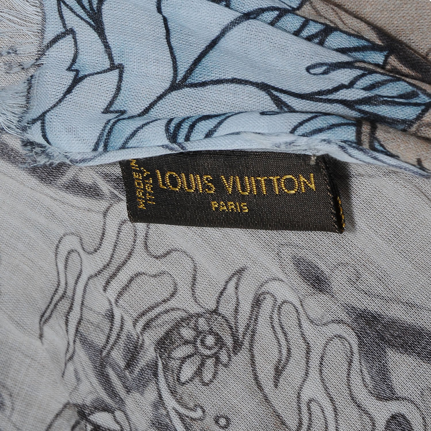 Louis Vuitton Cotton Etole Tattoo Scarf Kaki 6 of 8