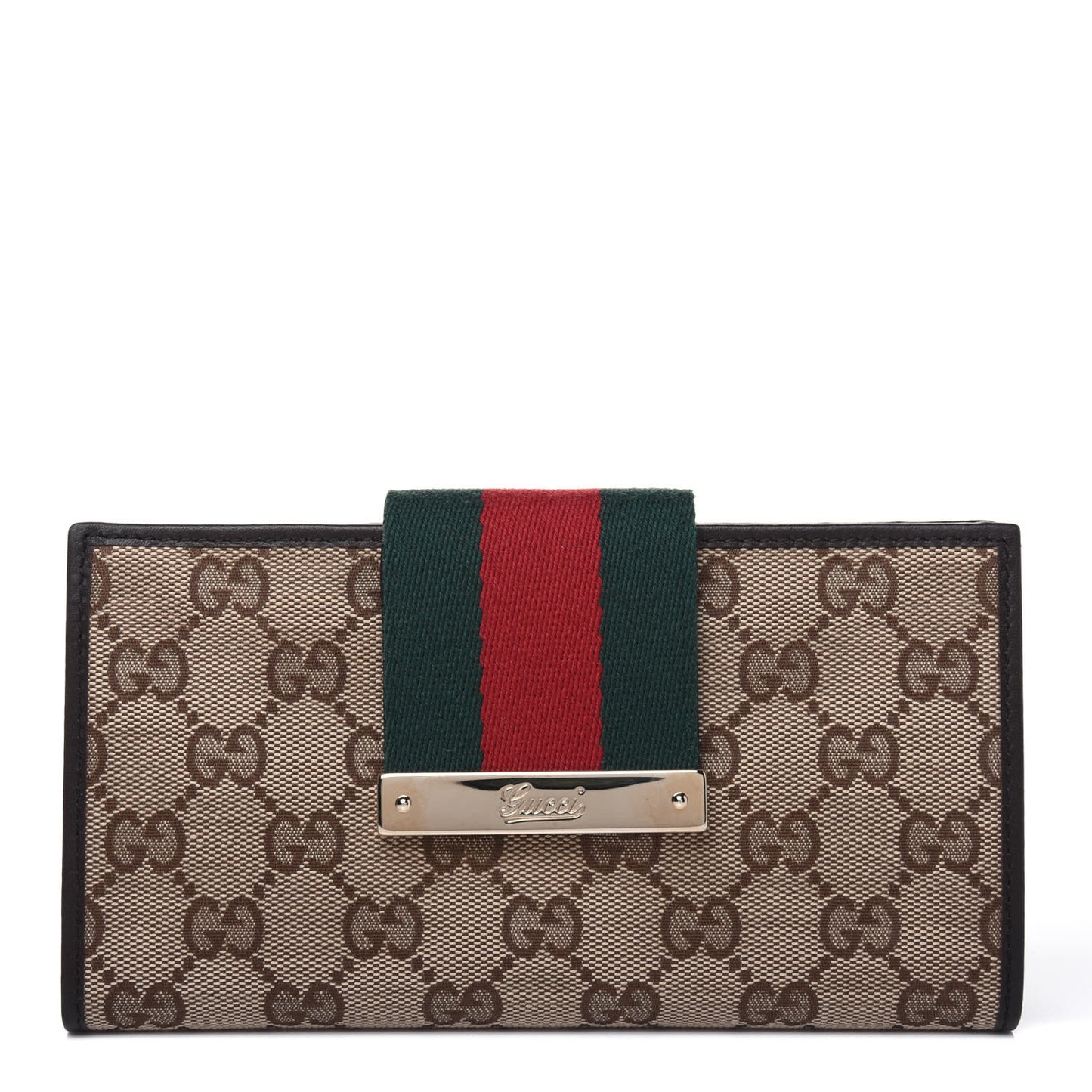 Monogram Calfskin Ladies Web Continental Wallet Beige Ebony Cocoa