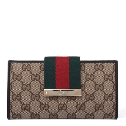 Gucci Monogram Calfskin Ladies Web Continental Wallet Beige Ebony Cocoa 1 of 14