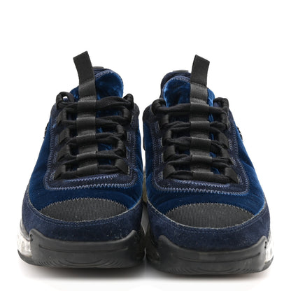 Chanel Suede Calfskin Velvet Grosgrain CC Sneakers 37 Navy Blue Black 3 of 10
