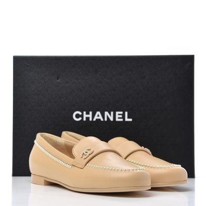 Chanel Calfskin Pearl CC Loafers 37.5 Beige 9 of 9
