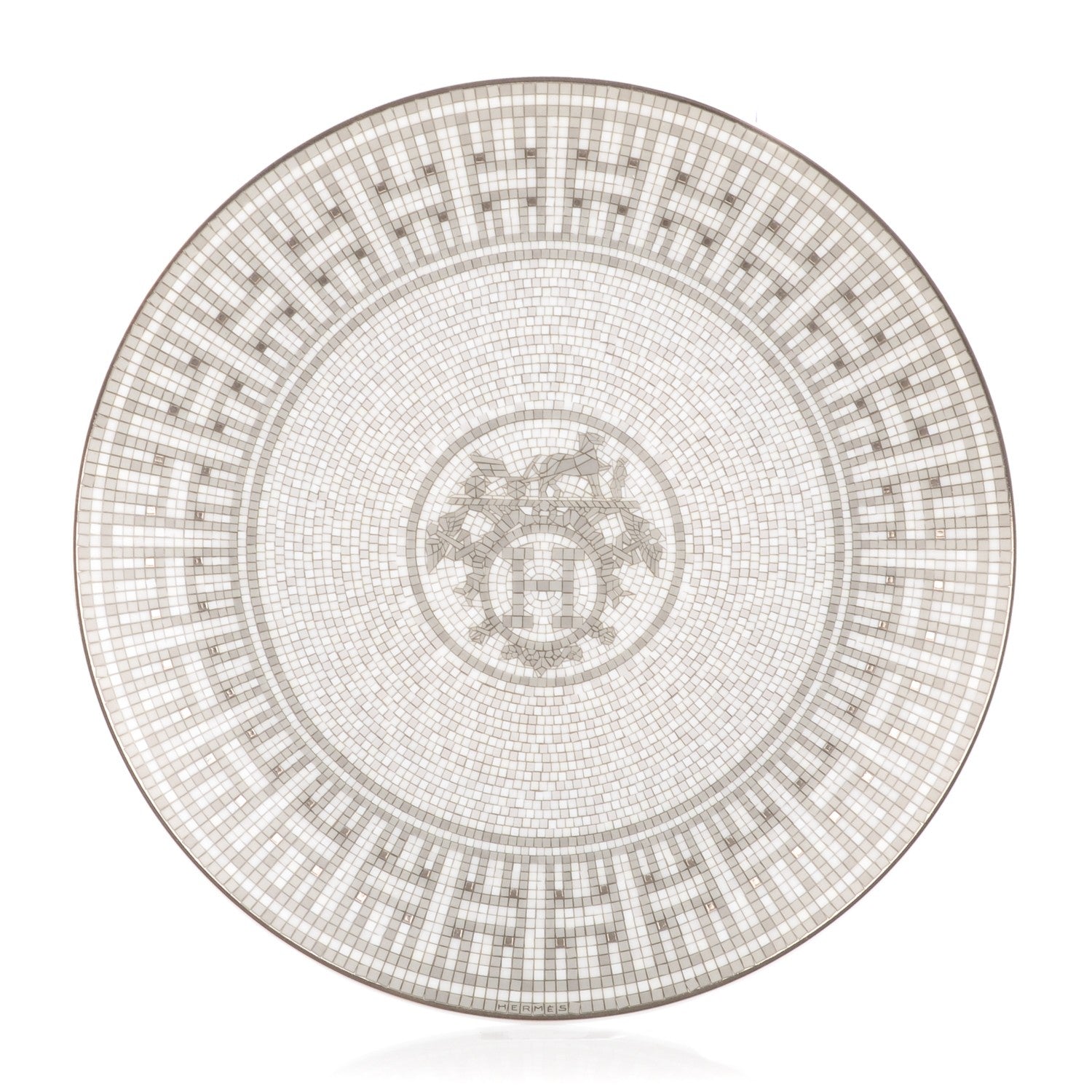 Hermes Porcelain Mosaique au 24 Platine Dessert Plate 8.3 1 of 5