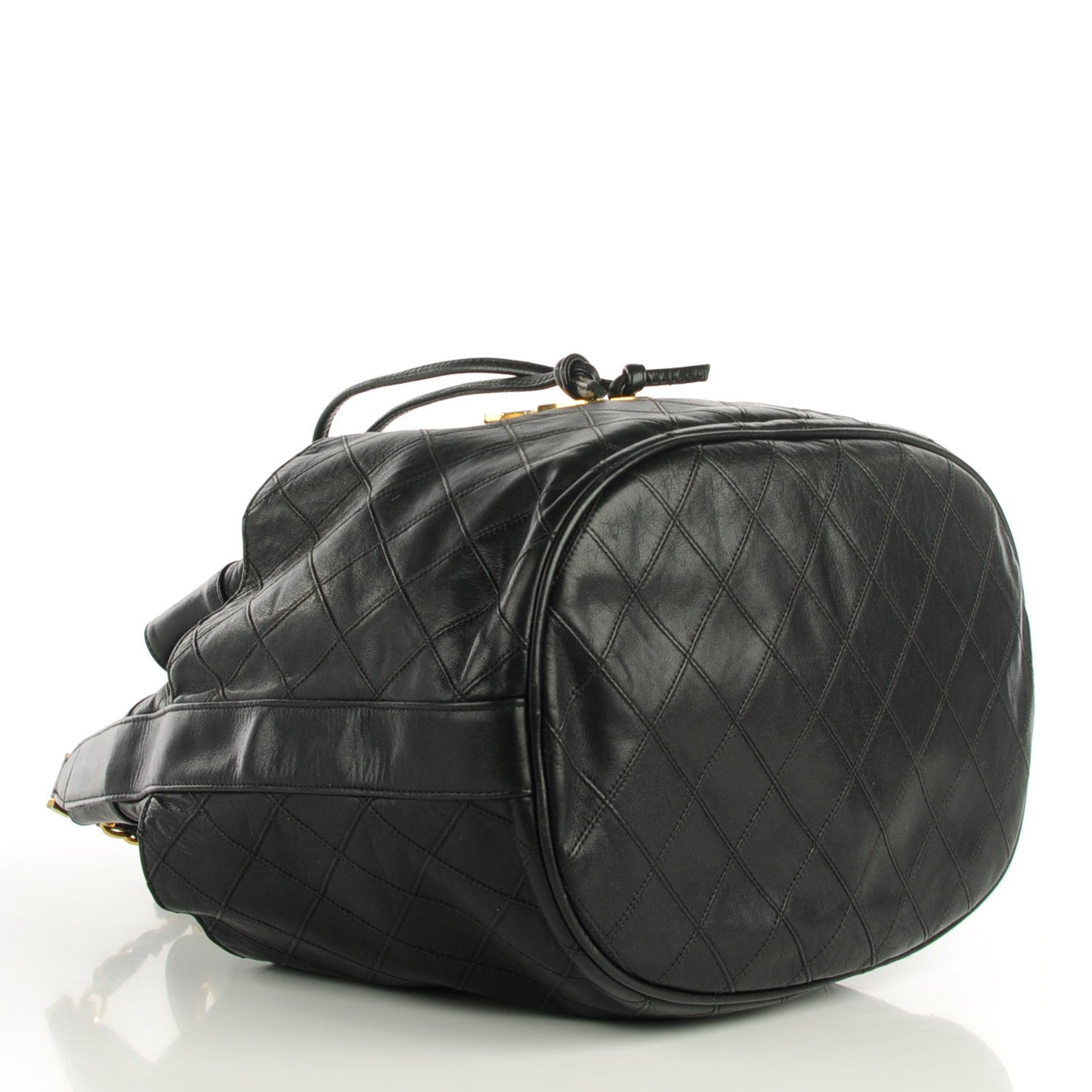 Chanel Lambskin Diamond Stitched CC Drawstring Shoulder Bag Black 4 of 7
