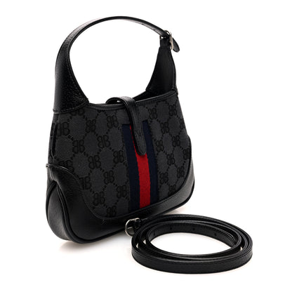 Gucci X BALENCIAGA BB Monogram Calfskin Web Mini Jackie 1961 Hobo Black 3 of 9
