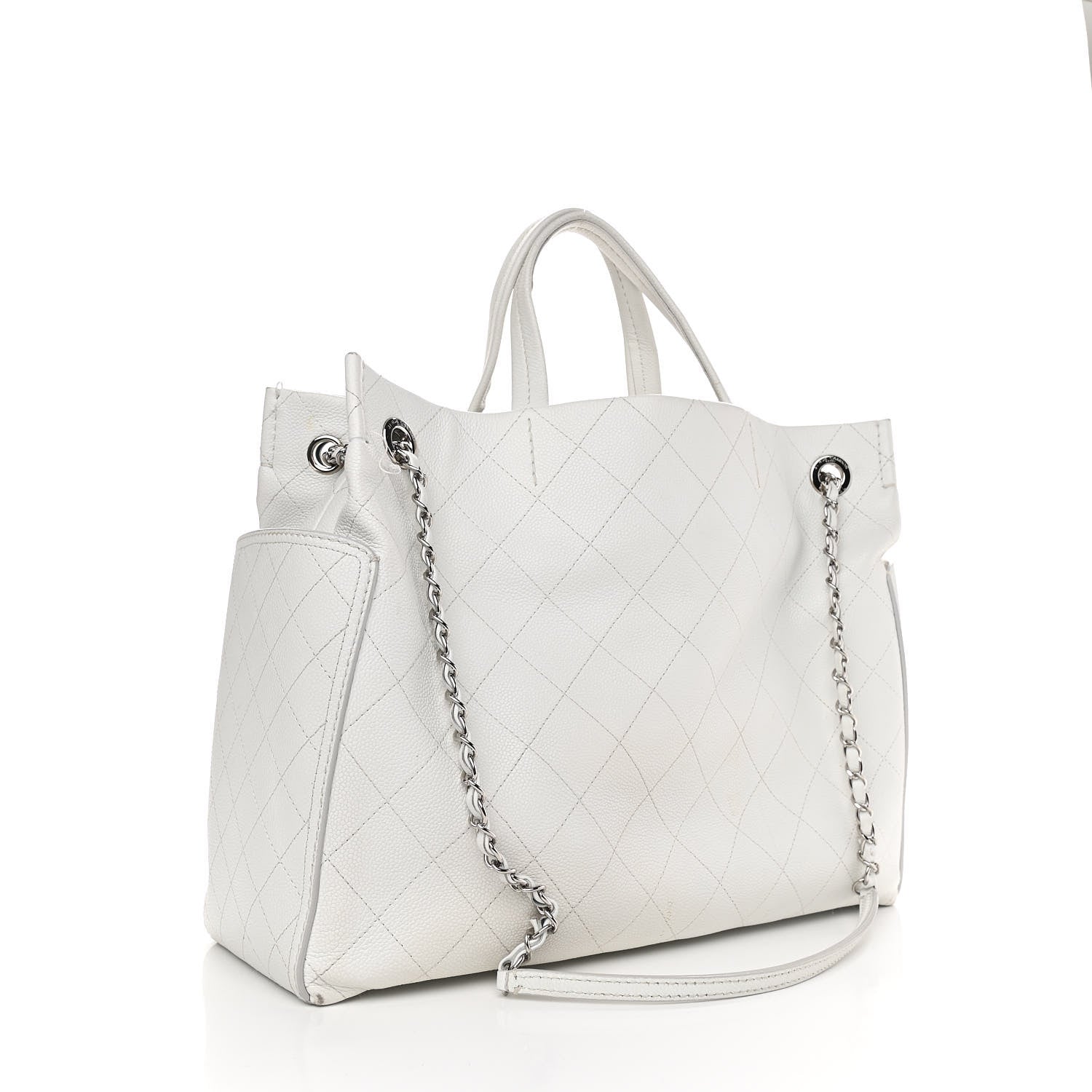 Chanel Grained Calfskin CC Pocket Tote White 3 of 14