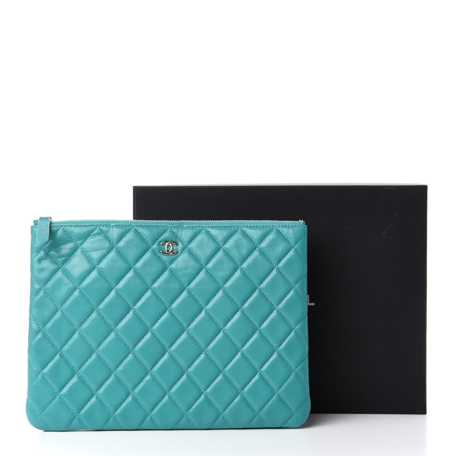 Chanel Caviar Quilted Medium Cosmetic Case Turquoise 8 of 8
