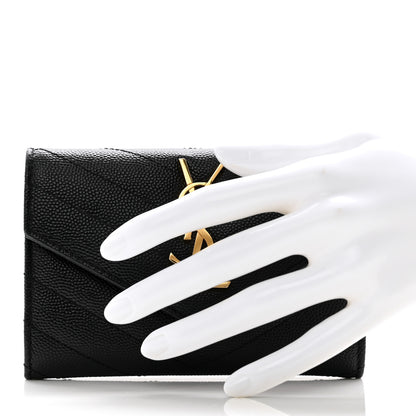 Saint Laurent Grain De Poudre Matelasse Chevron Small Monogram Envelope Wallet Black 2 of 9