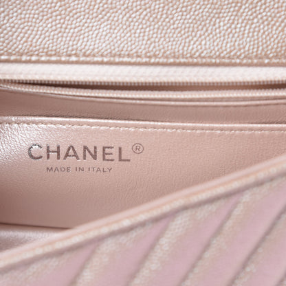 Chanel Iridescent Caviar Chevron Quilted Mini Rectangular Flap Light Gold 6 of 7