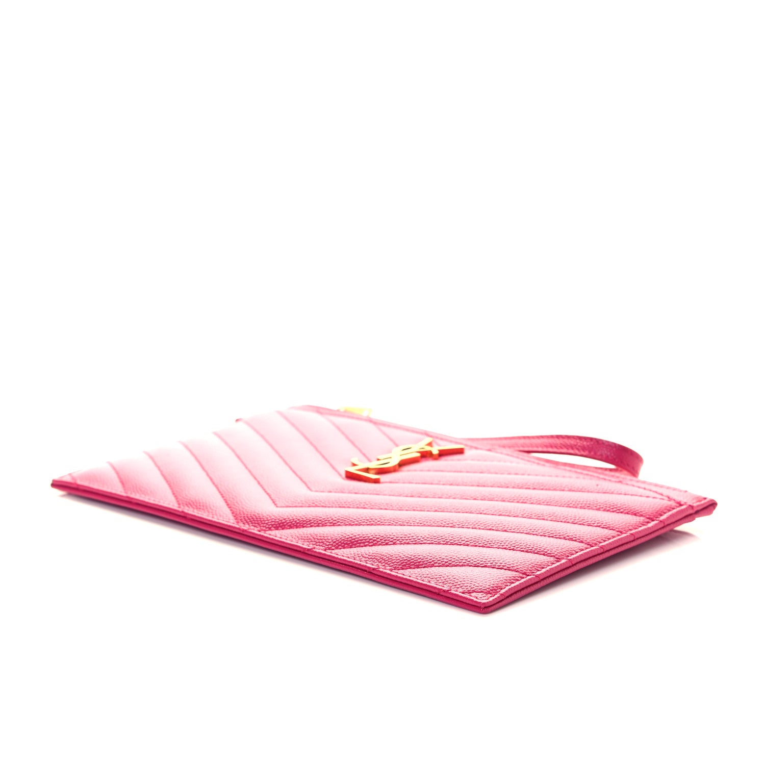 Saint Laurent Grain De Poudre Chevron Monogram Large Bill Pouch Bright Pink 8 of 8