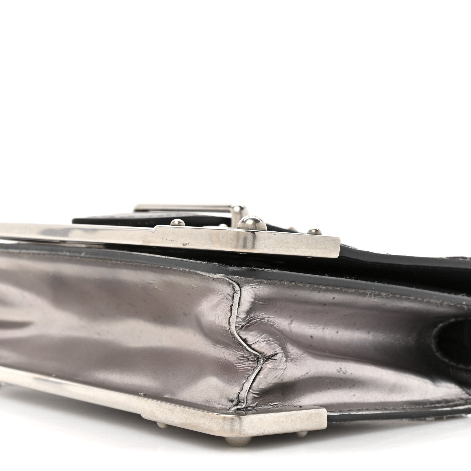 Prada Metallic Vitello Saffiano Cahier Bag Silver Black 8 of 15