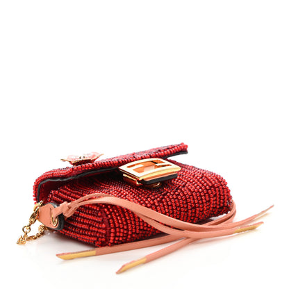 Fendi Enamel Nappa Beaded Flower Embroidered Pico Baguette Charm Rosso Albicocca 3 of 9