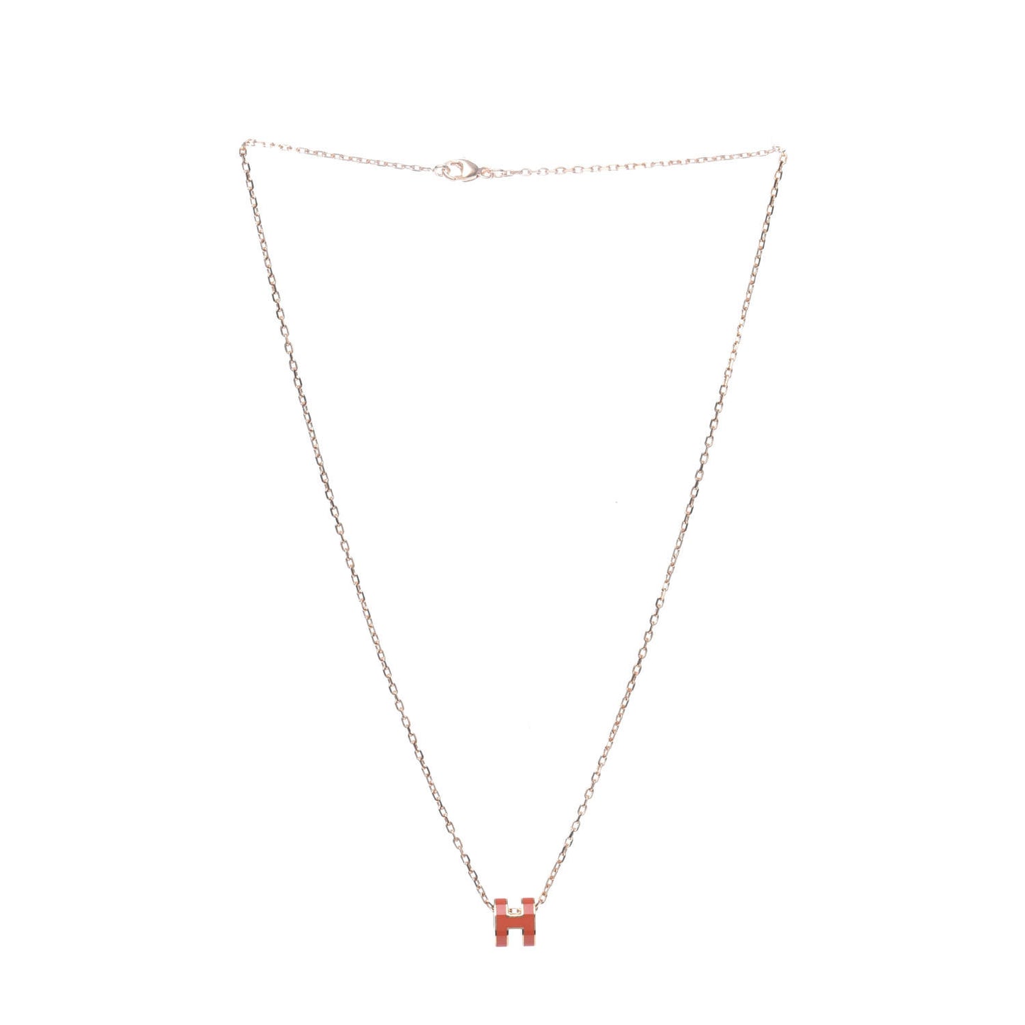 Lacquered Rose Gold Pop H Pendant Necklace Orange Fonce