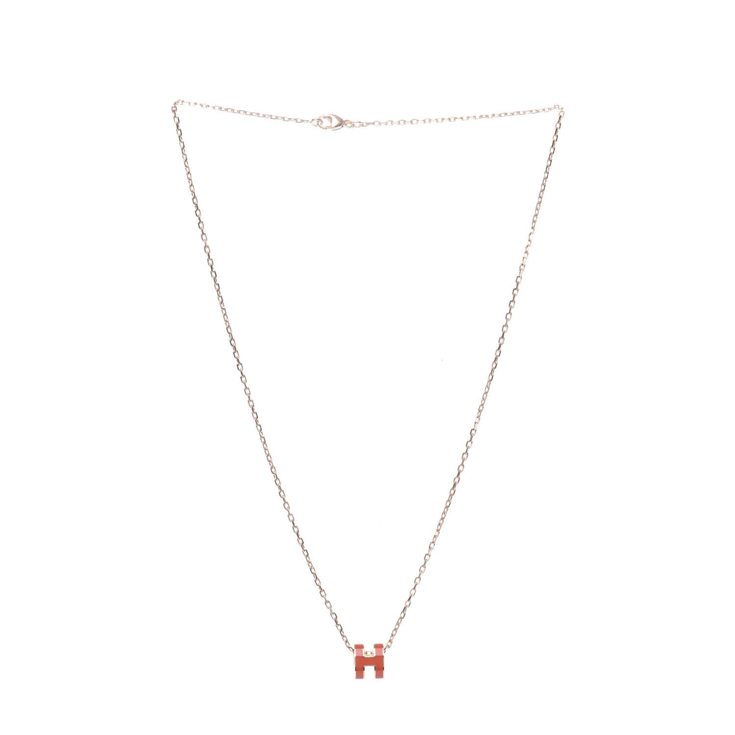 Hermes Lacquered Rose Gold Pop H Pendant Necklace Orange Fonce 3 of 6