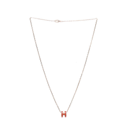 Hermes Lacquered Rose Gold Pop H Pendant Necklace Orange Fonce 3 of 6